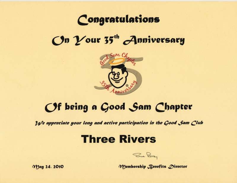 Three Rivers 35 Year Certificate